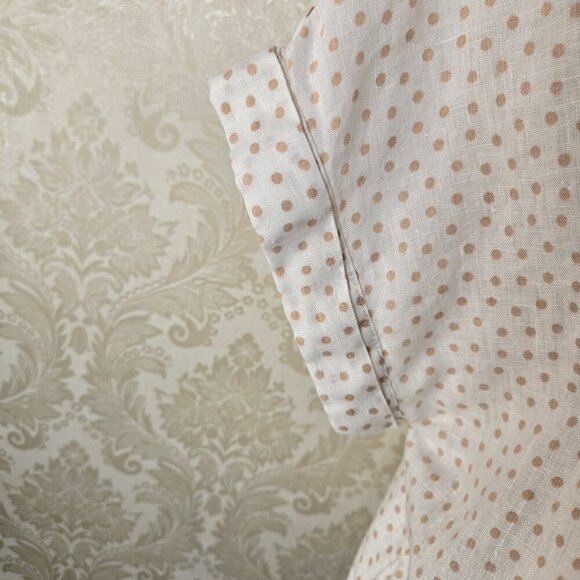 Rachel Zoe Size Medium Linen Button Up Blouse White Tan Polka Dots Boxy Cut - Picture 4 of 11